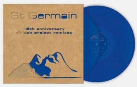 „St Germain“, „15th anniversary“, „African project remixes“. Braunes Albumcover mit blauer Schallplatte und Silhouette.