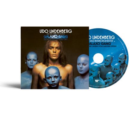 "Udo Lindenberg und das Panikorchester, Galaxo Gang, Das sind die Herrn vom andern Stern." Menschen in Blau, vorn U. L.