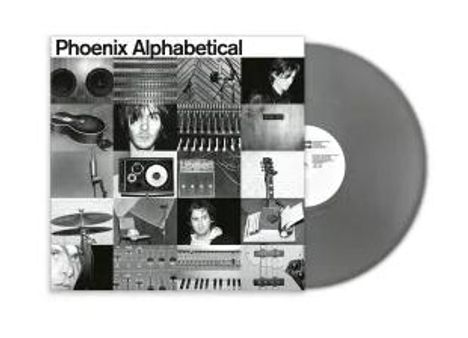 "Phoenix Alphabetical" steht oben. Verschiedene Schwarz-Weiß-Bilder von Instrumenten und Menschen, daneben eine graue Schallplatte.