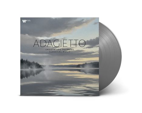 „ADAGIETTO: Smooth and Relaxing Classical Music“, Wald und See in sanften Farben, graue Vinyl-Schallplatte.