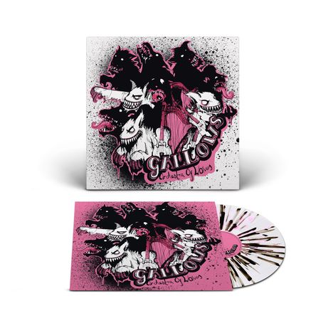 "Gallows Orchestra of Wolves" ist zentriert. Illustration von düsteren, wilden Kreaturen in Pink und Schwarz. Vinyl erscheint gesprenkelt.