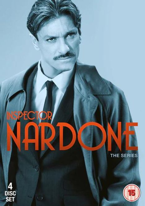 Text: "Inspector Nardone: The Series, 4 Disc Set, 15". Mann im Anzug mit ernstem Blick. Retro-Stil.