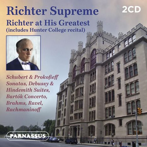 "Richter Supreme: Richter at His Greatest", 2CD, Schubert & Prokofieff, Sonatas, Debussy & Hindemith Suites. Bild eines alten Gebäudes.