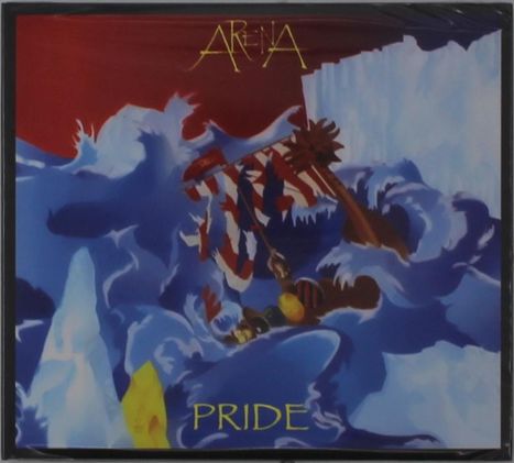 Oben steht "ARENA", unten "PRIDE". Eine bunte Illustration, die Sturm mit Wellen und Eisbergen zeigt.