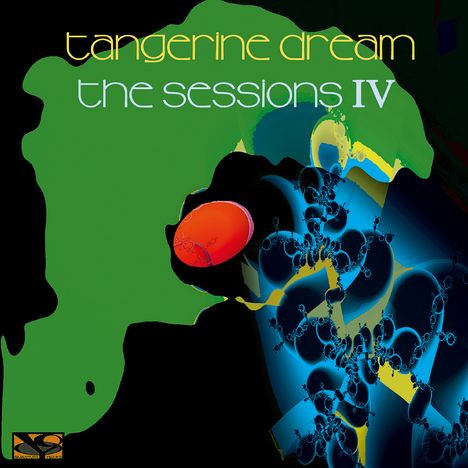"tangerine dream the sessions IV" in stilvoller Schrift auf abstraktem, buntem Hintergrund mit geschwungenen Formen und leuchtenden Farben.