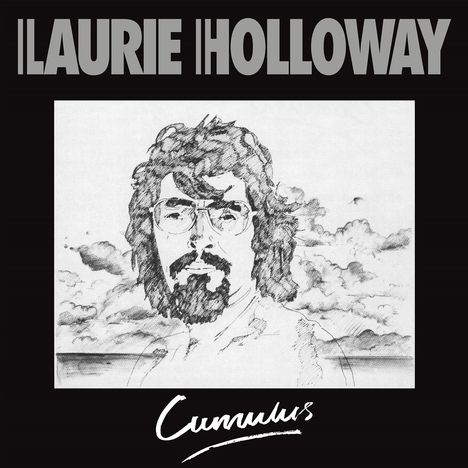 "LAURIE HOLLOWAY" oben, "Cumulus" unten. Illustration eines Mannes mit Brille und Bart, Wolken im Hintergrund.
