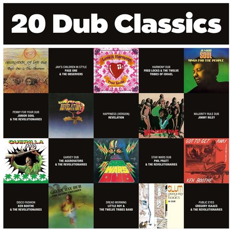 "20 Dub Classics" mit Coverabbildungen von Dub-Alben, darunter "Observation of Life Dub" und "Star Wars Dub".