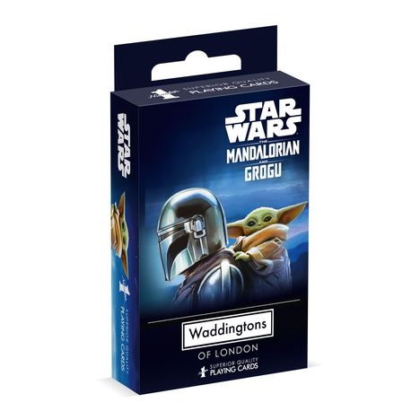 "Star Wars The Mandalorian and Grogu" zeigt Mandalorianer mit Helm und Grogu. "Waddingtons of London" unten.