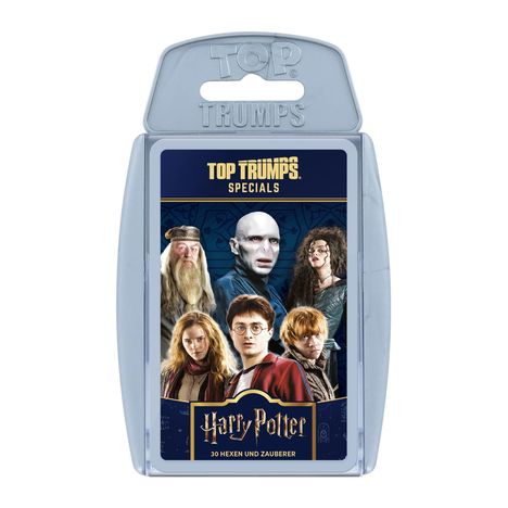 „Top Trumps Specials“, „Harry Potter 30 Hexen und Zauberer“; Figuren aus der Harry-Potter-Serie auf Kartenspielverpackung.