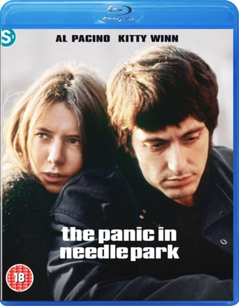 Oben: "AL PACINO KITTY WINN", unten: "the panic in needle park". Zwei Personen schauen nachdenklich.