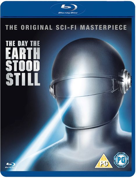 THE ORIGINAL SCI-FI MASTERPIECE. THE DAY THE EARTH STOOD STILL. Ein Roboterkopf, der einen Laserstrahl projiziert.
