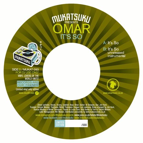 Omar-S (Alex Omar Smith): It's So (Ltd. Hand Numbered 7" Edition), Single 7"