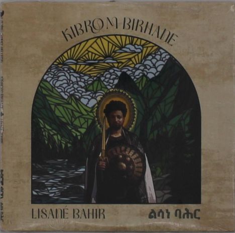 KIBROM BIRHANE, LISANÉ BAHIR. Illustration eines Mannes mit Schild und Speer, hinter ihm Berge und Wolken.