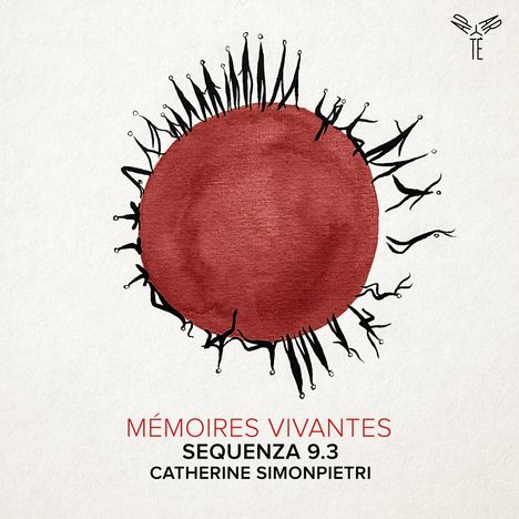 "MÉMOIRES VIVANTES SEQUENZA 9.3 CATHERINE SIMONPIETRI" steht unter einem roten, runden Bild mit schwarzen Figuren. Links oben ein Logo.