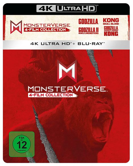 Monsterverse (Ultra HD Blu-ray &amp; Blu-ray im Steelbook), 4 Ultra HD Blu-rays und 4 Blu-ray Discs