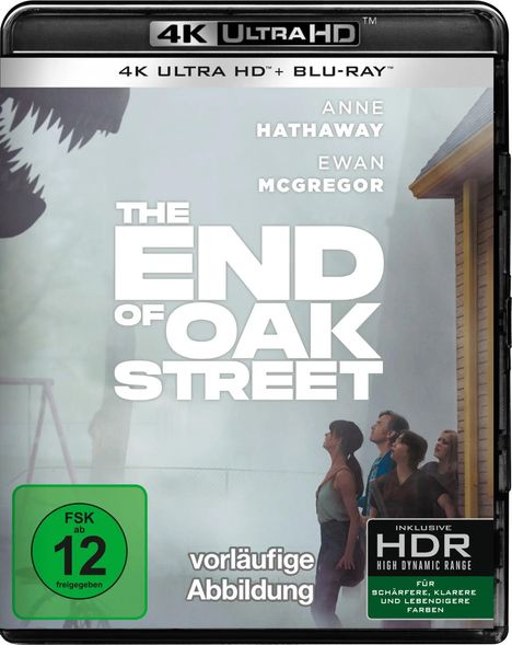 4K Ultra HD Blu-ray Cover: "The End of Oak Street", Hauptdarsteller: Anne Hathaway, Ewan McGregor. FSK 12, vorläufige Abbildung.