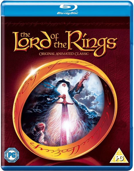 Oben steht "The Lord of the Rings: Original Animated Classic". Darunter ist ein goldener Ring mit Magier und Schwert.