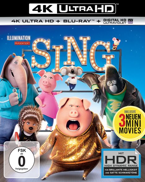 Sing (Ultra HD Blu-ray &amp; Blu-ray), 1 Ultra HD Blu-ray und 1 Blu-ray Disc