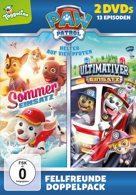 „2 DVDs, 13 Episoden, Sommer Einsatz, Ultimativer Einsatz, Fellfreunde Doppelpack.“ Bunte Hunde in Aktion.