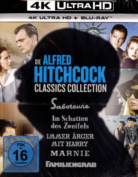 4K Ultra HD Blu-ray, Die Alfred Hitchcock Classics Collection, Saboteure, Im Schatten des Zweifels, Marnie, FSK 16.