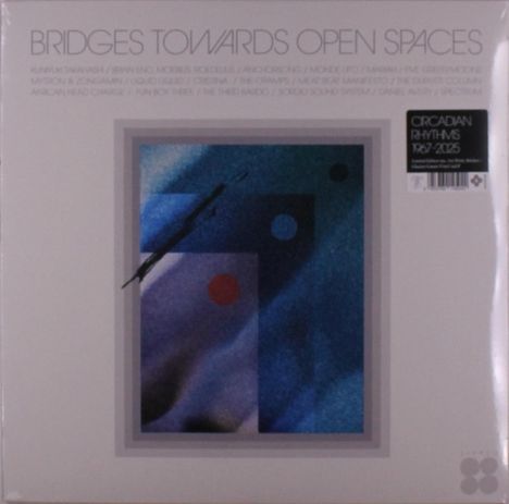 „BRIDGES TOWARDS OPEN SPACES“ ist in großen Buchstaben oben zu lesen. Darunter sind Künstlernamen aufgelistet. Rechts steht „CIRCADIAN RHYTHMS“.