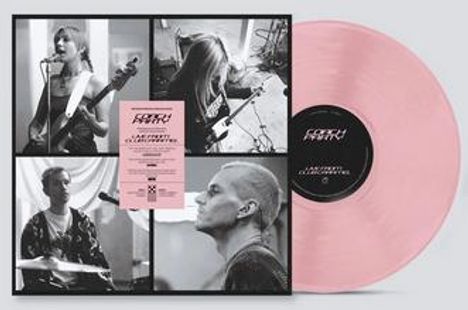 Text auf rosa Streifen: "TRUTH CULT" "Subtramural" "Limited Edition Pink Vinyl". Vier schwarz-weiße Musikerfotos, rosa Vinyl.