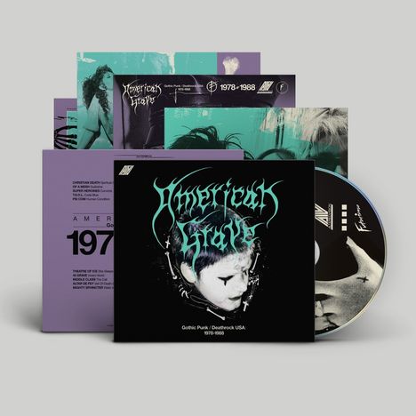 „American Goth“ in türkisfarbener Schrift. „Gothic Punk/Deathrock USA: 1978-1988“. Schwarzes Cover mit fotorealistischem Porträt.