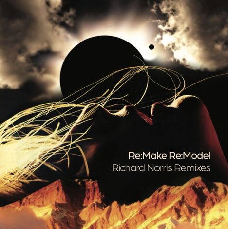 "Re:Make Re:Model Richard Norris Remixes". Illustration: Sonnenfinsternis über stilisierten Gesichtern und Bergen.