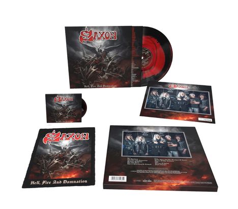 Saxon: Hell, Fire And Damnation (180g) (Limited Edition) (Sunburst Vinyl) (Deluxe Boxset mit nummeriertem Artprint), 1 LP und 1 CD