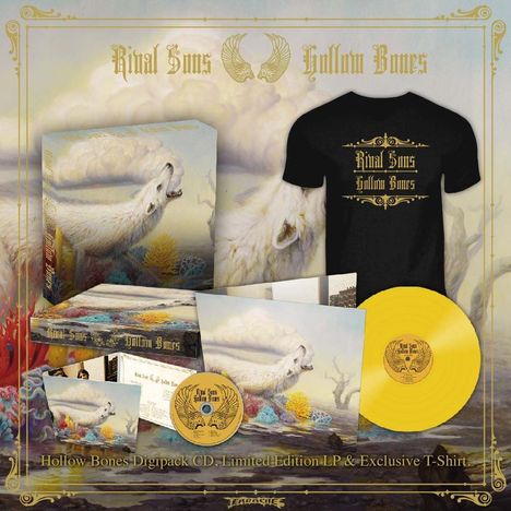 Rival Sons: Hollow Bones (Limited-Edition) (Box- Set) (Yellow Vinyl) (T-Shirt Gr. M), 1 LP, 1 CD und 1 T-Shirt