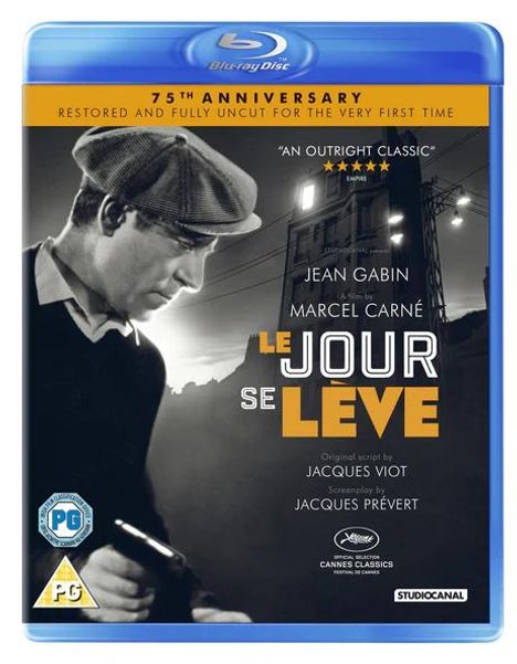 "75th Anniversary", "Restored and fully uncut for the very first time", "Le Jour Se Lève", schwarz-weiß, Mann mit flacher Kappe.
