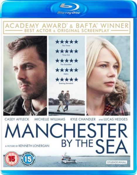 ACADEMY AWARD & BAFTA WINNER, MANCHESER BY THE SEA; Gesichter von zwei Personen, Casey Affleck links, Michelle Williams rechts.