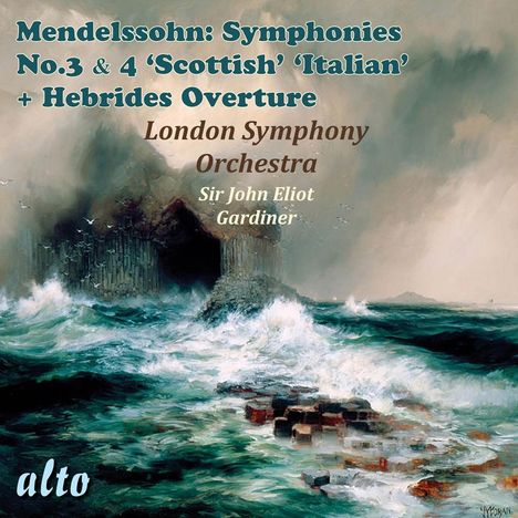 Mendelssohn-Symphonien, London Symphony Orchestra, Sir John Eliot Gardiner, Illustration von stürmischen Meereswellen.