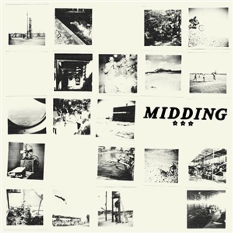 „MIDDING ***“, umgeben von 20 schwarz-weißen quadratischen Fotos.