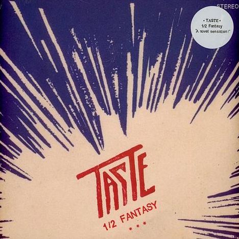 Oben in einem Kreis steht: "TASTE - 1/2 Fantasy 'A novel sensation'". Drunter ist ein dynamisches Design.