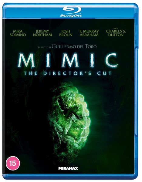 "MIRA SORVINO, JEREMY NORTHAM, JOSH BROLIN, F. MURRAY ABRAHAM, CHARLES S. DUTTON, MIMIC, THE DIRECTOR'S CUT, miramax"  
Grünes Monster, Blu-ray-Hülle.
