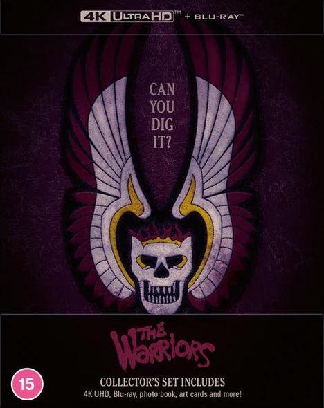 „CAN YOU DIG IT?“ steht über einem Totenkopf mit Flügeln. Unten: „The Warriors“ und Details der Collector’s Set Inhalte.