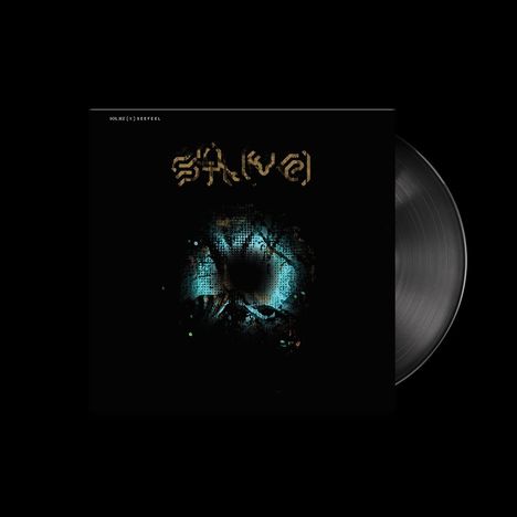 Text: "SOLAR X SEEFEEL". Ein leuchtendes, abstraktes Muster im Zentrum auf schwarzem Hintergrund, Vinyl-Schallplatte sichtbar.