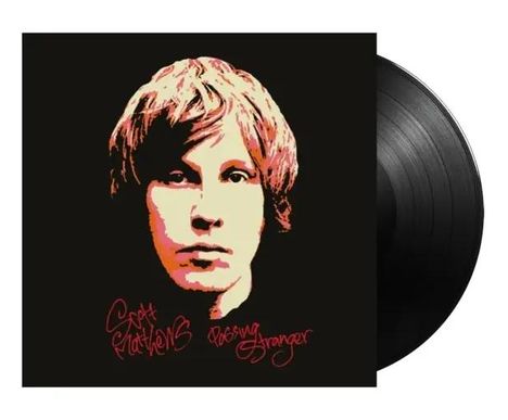 „Scott Matthews“ und „Passing Stranger“ in roter Schrift. Ein Porträt eines Mannes in einem stilisierten, pop-art Stil.