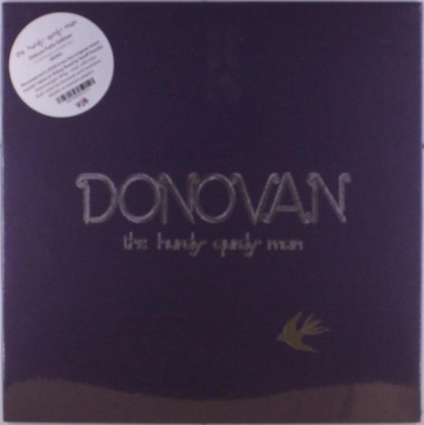 "Donovan", "the hurdy gurdy man". Dunkler Hintergrund, goldene Schwalbe unten rechts.