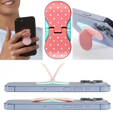 zipgrips White Dots on Pink | 2 in 1 Handy-Griff &amp; Aufsteller | Sicherer Griff | Halter für Smartphones | Perfekte Selfies | Ideal für Videos, Diverse