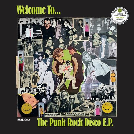 Welcome To... The Punk Rock Disco E.P. Eine Collage mit Fotos von Bands und Personen im Punk-Stil.