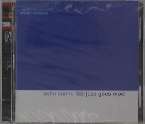Oben: RANDB107, R&B RECORDS. Unten: soho scene '68/jazz goes mod. Hintergrund ist blau und weiß.