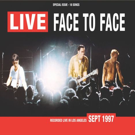 LIVE, FACE TO FACE, SEPT 1997, RECORDED LIVE IN LOS ANGELES. Auftritt von drei Musikern auf einer Bühne vor Publikum.