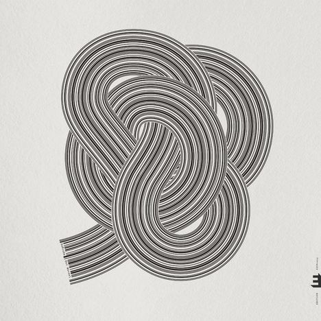 Linien in Schleifenform, schwarz-weiß, komplex verflochten; rechts unten "ESTEKA JOURNAL" als Textzeichen.