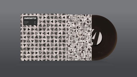 „SHAPESHIFTER“ steht links oben. Eine Schallplatte mit geometrischen Mustern auf dem Cover ist teilweise sichtbar.