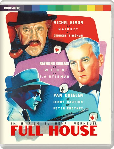 TEXT: Michel Simon als Maigret; Raymond Rouleau als Wens; Van Dreelen als Lemmy Caution. Illustration von drei Männern.