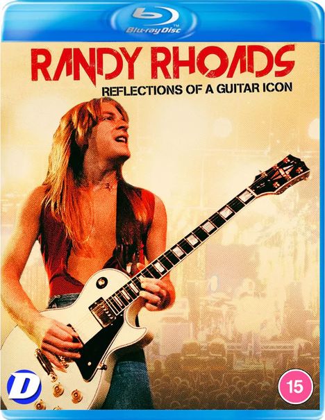 "Randy Rhoads: Reflections of a Guitar Icon." Ein Musiker spielt E-Gitarre, Hintergrund unscharf, Blau-ray Disc Logo oben.