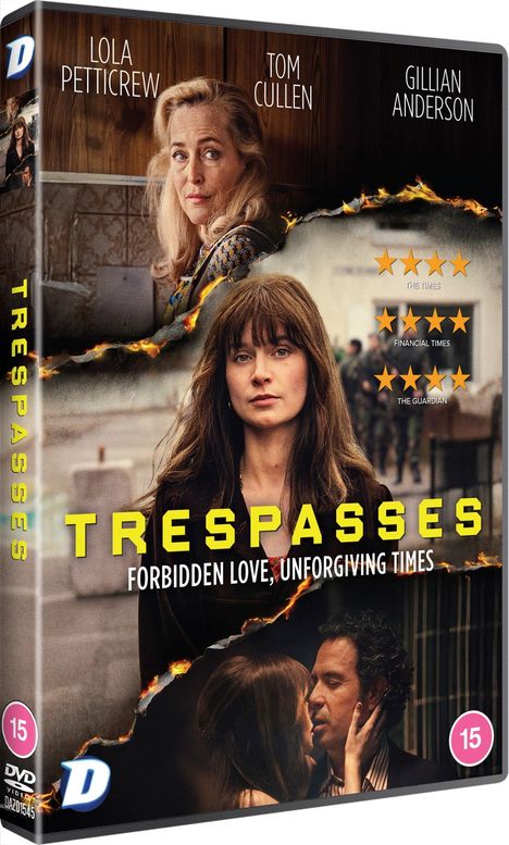 Cover einer DVD. Titel: "Trespasses". Oben Darstellernamen. Text: "Forbidden Love, Unforgiving Times". Darunter zwei Figuren.