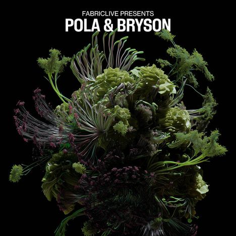 "FABRICLIVE PRESENTS POLA & BRYSON" steht über einem grünen, blumenähnlichen Arrangement auf schwarzem Hintergrund.